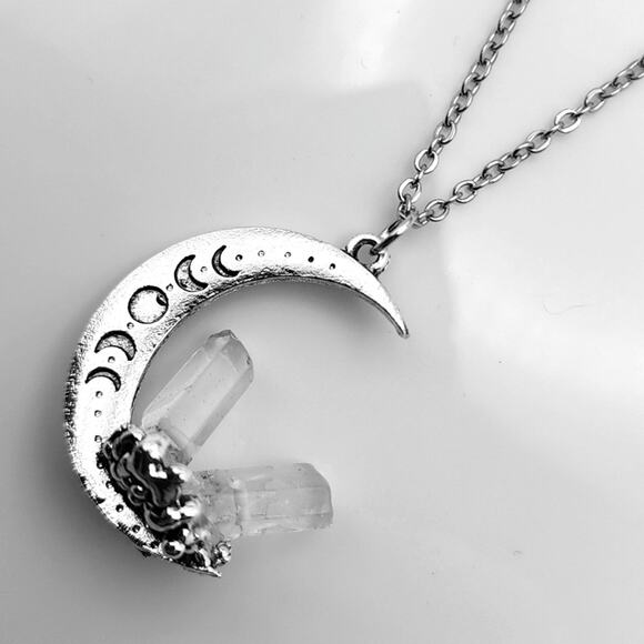 Genuine Crystal Lunar Eclipse Moon Phase Necklace - Picture 1 of 5